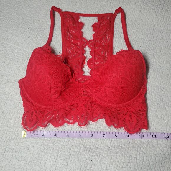 PINK Victoria's Secret Red Racerback Date Lightly Lined Bralette Size XS Lace - Picture 5 of 12